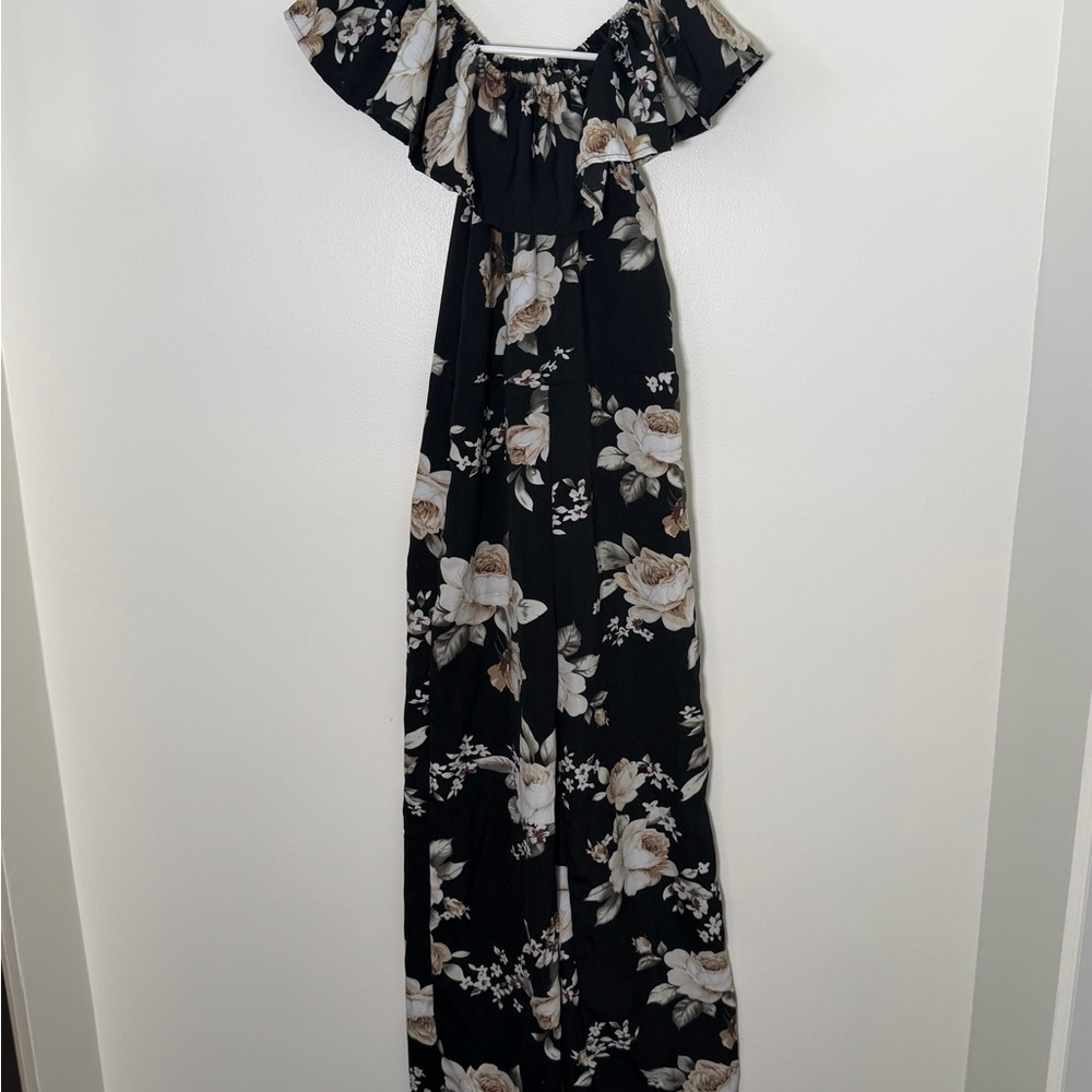 Floral Black Girls Wide Leg Jumpsuit